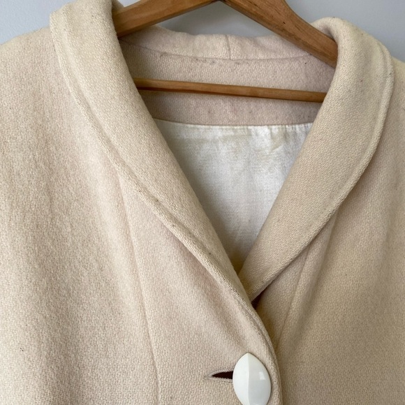 VINTAGE neutral cream slouch wool coat Sz. 12 - Picture 14 of 15